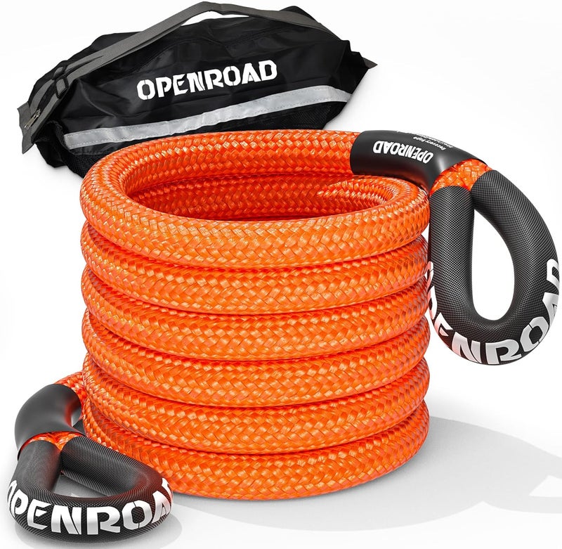 OPENROAD 1" x30ft Kinetic Recovery Rope Heavy Duty Offroad Tow Strap, 35% Elasticity Snatch Rope for Jeep, Truck, ATV, UTV - Orange (Includes Storage Bag) - Image 1